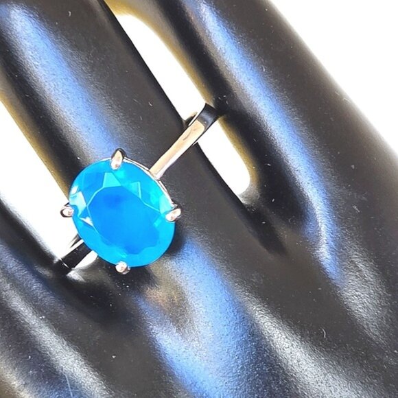 Natural Large Blue Opal 925 Sterling Silver Ring Sz 8.5 - Picture 9 of 10